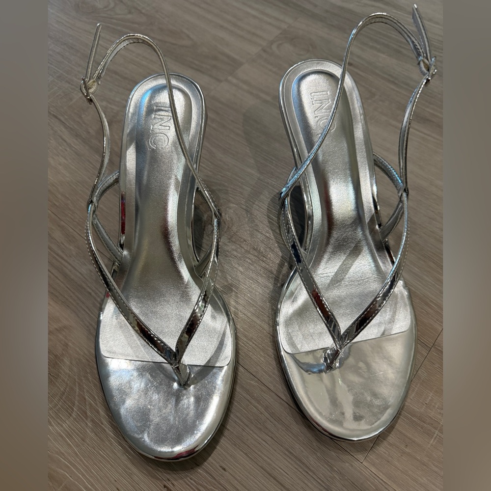 INC International Concepts Women's Metallic Silver Sandals